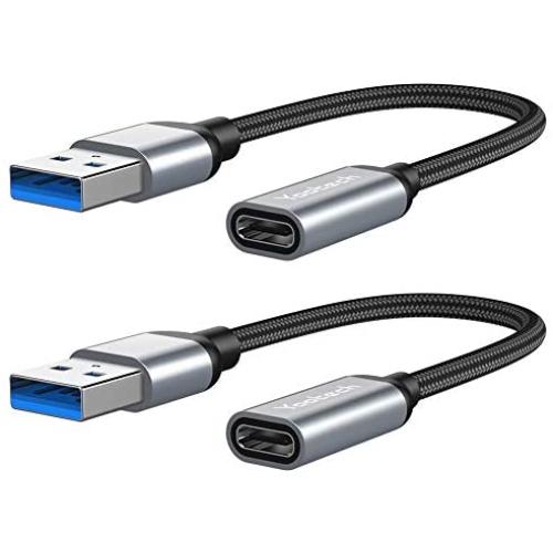 Yootech USB C Female to USB Male Adapter (2 Pack), 5inch USB 3.1 Gen 5Gbps USB A to Type C Connector, Compatible with iPhone 12 Mini/12 Pro Max/11 Pro Max, Type-C Earphone/Flash Drive/Hub (Space Grey)