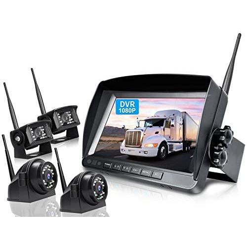 ZEROXCLUB 1080P Wireless Backup Camera System Kit, 9’’ DVR Quad Split Monitor & IP69 Waterproof Wireless Reverse Rear Side View Camera with Stable Signal for RV/Truck/Trailer/Bus/Pickup/Van-W904