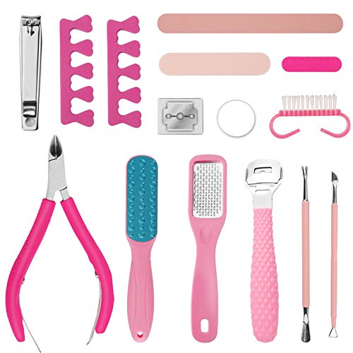 WJGC Foot Care Tool SetProfessional Pedicure Tools Kit 15in 1, Stainless Steel Foot Rasp Foot Peel and Clean Feet Dead Skin Tool Set, Toenail Clipper Foot Care Kit for Women Men Salon or Home