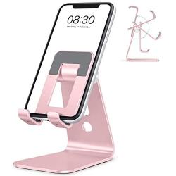 OMOTON C3 Cell Phone Stand for Desk, Larger and Exceptionally Stable, Adjustable Phone Cradle Holder with Bigger Body & Longer Arm, Compatible with iPhone, Tablets (7-10'') and More,Rose Gold