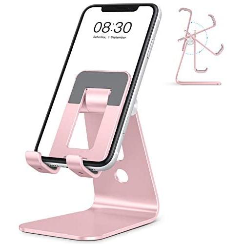 OMOTON C3 Cell Phone Stand for Desk, Larger and Exceptionally Stable, Adjustable Phone Cradle Holder with Bigger Body & Longer Arm, Compatible with iPhone, Tablets (7-10'') and More,Rose Gold