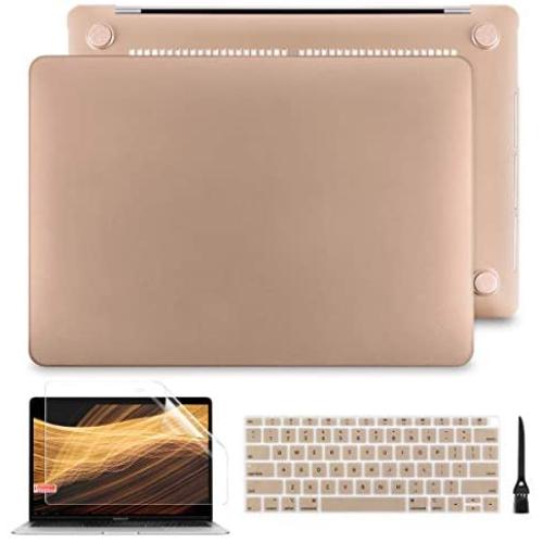 Batianda Case for MacBook Air 13 2020 2019 2018 M1 Chip A2337 A2179 A1932, Slim Plastic Hard Shell Case with Keyboard Cover & Screen Protector for Mac Air 13 inch with Touch ID, Gold