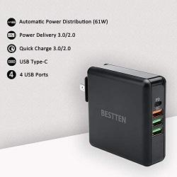BESTTEN 61W USB Wall Charger Adapter with Type-C Power Delivery (PD 3.0) & Type A Quick Charging (QC 2.0/3.0) Ports