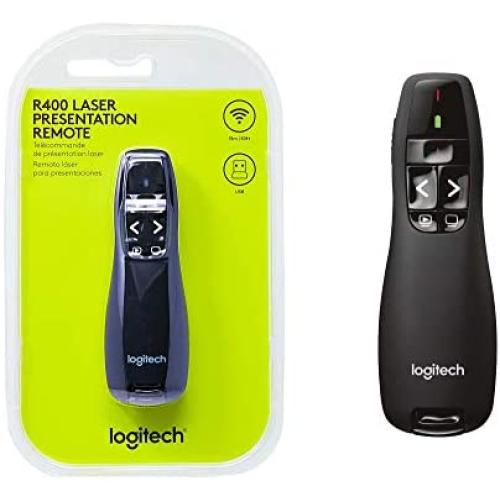 Wireless Presenter LOGI R400, Wireless Presentation Remote Clicker with Red Laser Pointer, Control for Teaching, 1 Pack
