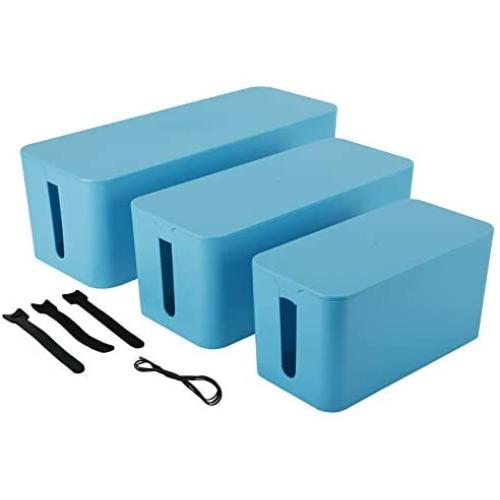 Patioer Cable Management Organizer Box Power Strips Hider Power Cords Hider for Desk, TV, Computer, USB Hub,Cords (Set of Three) Blue