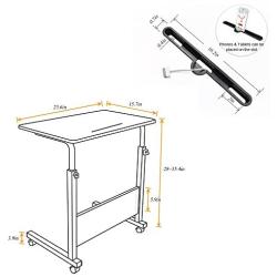 DlandHome 23.6 Inches Medium Size Mobile Side Table, Adjustable Movable w/Tablet Slot & Wheels, Portable Laptop Stand for Bed Sofa, 05#3-60B Black