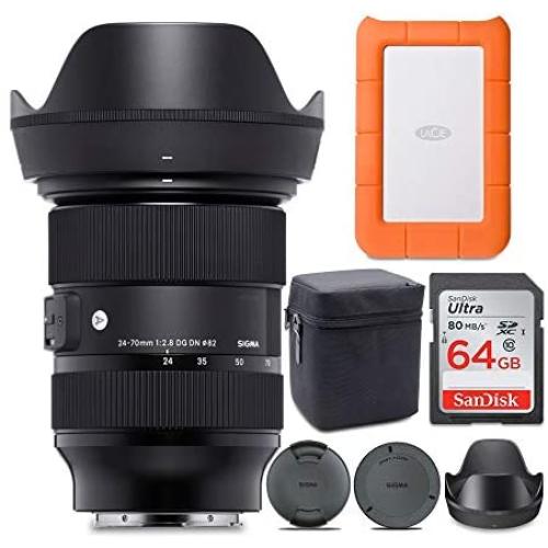 Sigma 24-70mm f/2.8 DG DN Art Zoom Full Frame Sony E-Mount Lens with LaCie Rugged Mini 1TB Hard Drive and 64GB SD Card Bundle (3 Items)