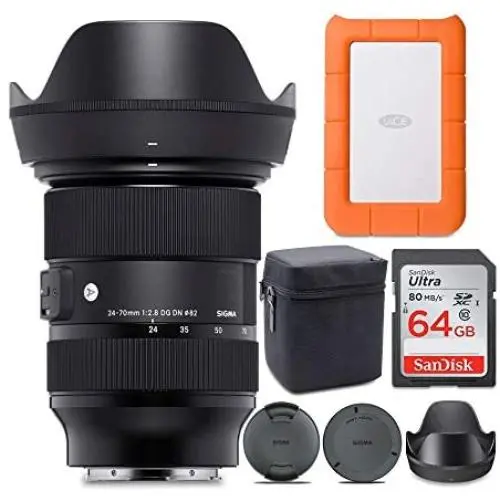 Sigma 24-70mm f/2.8 DG DN Art Zoom Full Frame Sony E-Mount Lens with LaCie Rugged Mini 1TB Hard Drive and 64GB SD Card Bundle (3 Items)