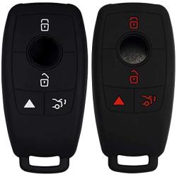 Lcyam Silicone Remote Key Fob Covers Smooth Soft Rubber Case Fits for Mercedes-Benz A220 E63S AMG E-Class GLE 350 4MATIC 2019 2020 2021 (Black Black model 2)