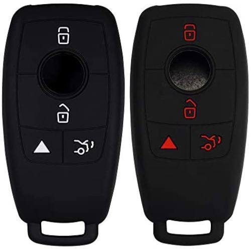 Lcyam Silicone Remote Key Fob Covers Smooth Soft Rubber Case Fits for Mercedes-Benz A220 E63S AMG E-Class GLE 350 4MATIC 2019 2020 2021 (Black Black model 2)