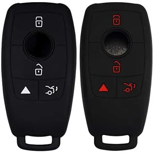 Lcyam Silicone Remote Key Fob Covers Smooth Soft Rubber Case Fits for Mercedes-Benz A220 E63S AMG E-Class GLE 350 4MATIC 2019 2020 2021 (Black Black model 2)