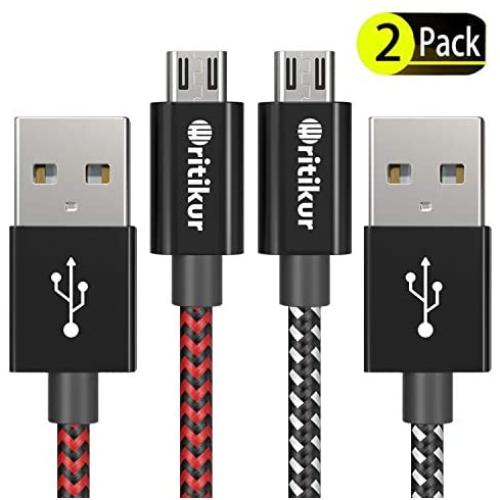 PS4 Controller Charger Charging Cable – 2 Pack 10FT Nylon Braided Micro USB 2.0 High Speed Data Sync Cord for Playstation 4, PS4 Slim/Pro, Xbox One S/X Controller, Android Phones (2 Pack)