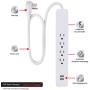 GE, White, Pro 4 Outlet Power Strip Surge Protector, 3 Extension Cord with Flat Plug, 560 Joules, 2.1A USB Charging Ports, Wall Mount Keyholes, 41385, 3 Ft