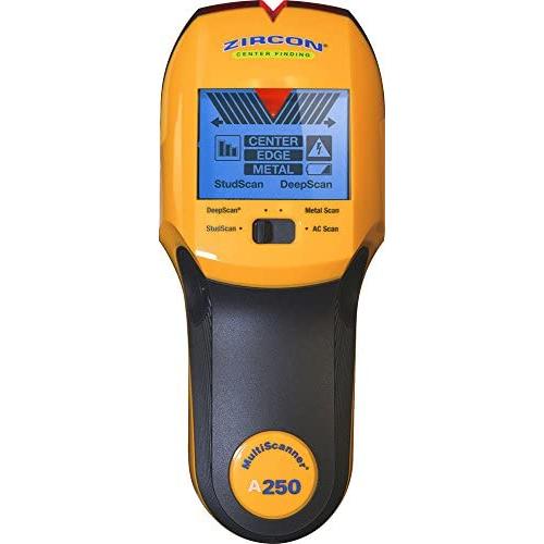 Zircon Stud Finder Pro/DIY 4 in 1 MultiScanner A250 Wall Scanner; Stud/DeepScan Modes Detect Edges/Center of Wood/Metal to 1 ½” Metal Mode Lath & Plaster AC Mode Detects Live, Unshielded AC US Model