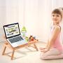 HANKEY Bamboo Large Foldable Laptop Notebook Stand Desk with Height Adjustable Legs Drawer Cup Holder,Bed Table Serving Tray for Eating Breakfast, Reading Book, Watching Movie on iPad