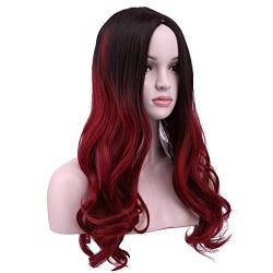SinRany Women Long Wave Ombre Brown Dark Red Wig Halloween Cosplay Costume Hair