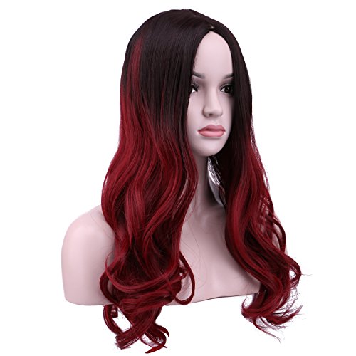 SinRany Women Long Wave Ombre Brown Dark Red Wig Halloween Cosplay Costume Hair