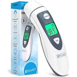 iProven DMT-489 Forehead and Ear Thermometer - Digital Infrared No Contact Thermometer for Adults, Kids and Baby - FSA or HSA Eligible - Color Fever Alarm - 1 Second Temporal, Head and Ear Readings