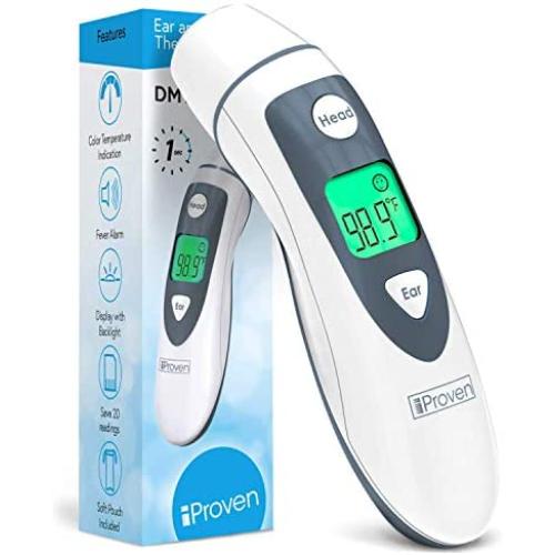iProven DMT-489 Forehead and Ear Thermometer - Digital Infrared No Contact Thermometer for Adults, Kids and Baby - FSA or HSA Eligible - Color Fever Alarm - 1 Second Temporal, Head and Ear Readings