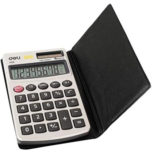 Calculator, Deli Standard Function Basic Calculators, Solar Battery Dual Power Office Calculator with Cover, Metal Panel