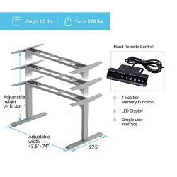 Standing Desk Frame Dual Motor. Adjustable Height and Width, 3 Stages Electric Legs for sit Stand Home Office desks. Suites Tops from 48'' to 73'' FLT-02 Grey
