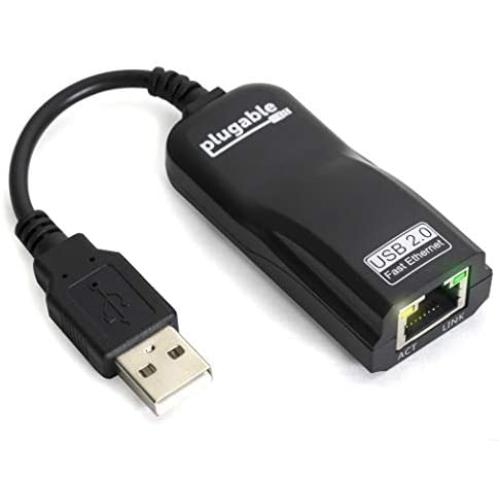 Plugable USB 2.0 to Ethernet Fast 10/100 LAN Wired Network Adapter Compatible with Chromebook, Windows, Linux, Switch Game Console