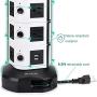 Power Strip Tower JACKYLED Surge Protector Electric Charging Station 3000W 13A 10 Outlets 4 USB Ports with 16AWG 6.5ft Heavy Duty Extension Cord for Home Office
