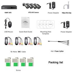 Kingkong Smart 4CH 1080P Home Security Camera System, 2MP CCTV Camera Security System Outdoor AHD Video DVR Recorder 4X 1920TVL, H.265+ IP67 Weatherproof, 98ft Night Vision, Motion Alert (Black)
