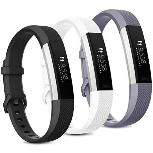 Pack 3 Replacement Band Compatible for Fitbit Alta Bands/Fitbit Alta HR Bands, Adjustable Replacement Soft Silicone Sport Bands for Woman and Men (Large, Black+White+Grey)