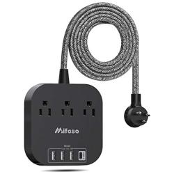 Power Strip with USB C, 3 Outlet 4 USB Ports 4.5A Flat Plug Desktop Charging Station, Non Surge Protector with 5ft Heavy Duty Braided Extension Cord for Cruise Ship Travel Office Home, ETL Listed
