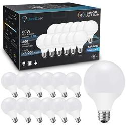 12 Pack G25 LED Vanity Light Bulb CRI 95, JandCase 60W Equivalent Dimmable Globe Bulb, 5000K Daylight White, 9.5W, 800LM, Low Blue Light for Makeup Mirror, Bathroom, E26 Base, UL Listed
