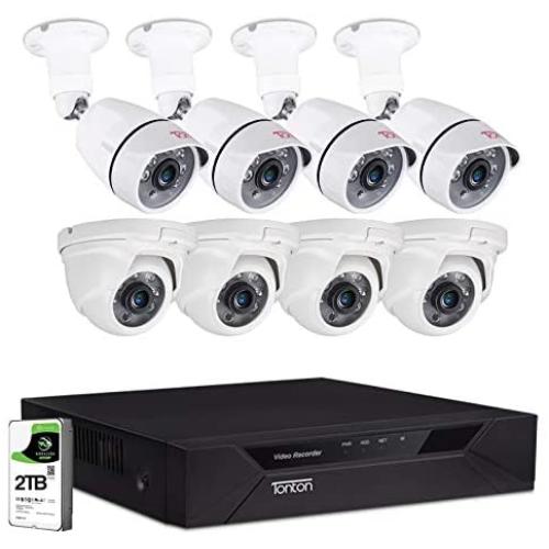 Tonton 1080P Home Security Camera System Outdoor,8CH 1080P DVR Recorder with 2TB HDD,4PCS 2MP Waterproof Bullet Camera and 4PCS Dome Camera,Smart Motion Detection and Alerts,Easy Remote Access(Silver)