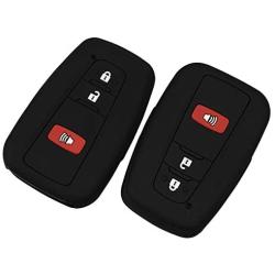 Lcyam 2Pcs Black Soft Material Silicone Key Fob Cover Case 3 Buttons Fits for Toyota Avalon Corolla Camry RAV4 Prius Smart Keyless Remote