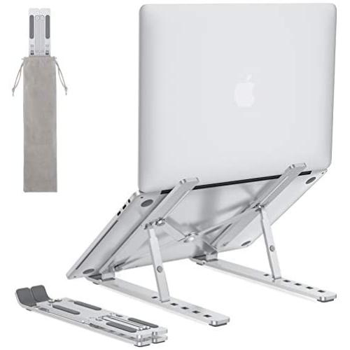 Portable Laptop Stand for Desk - OMOTON LA02 Adjustable Foldable Aluminum Laptop Holder Riser, Compatible with MacBook Air, MacBook Pro, HP, Dell, Lenovo and More (Up to 15.6), Silver