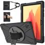 TOMSAM Case for Samsung Galaxy Tab A7 10.4, Heavy Duty Rugged Shockproof Drop Protection Case with Stand, Handle Hand Strap & Shoulder Strap for Galaxy Tab A7 10.4 Inch SM-T500/T505/T507 (Black)