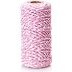 Cotton Bakers Twine - Cotton Twine Packing String Rose & White 328 Feet 2mm for Baking, Crafts and Christmas Gift Wrapping