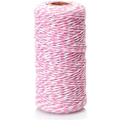 Cotton Bakers Twine - Cotton Twine Packing String Rose & White 328 Feet 2mm for Baking, Crafts and Christmas Gift Wrapping