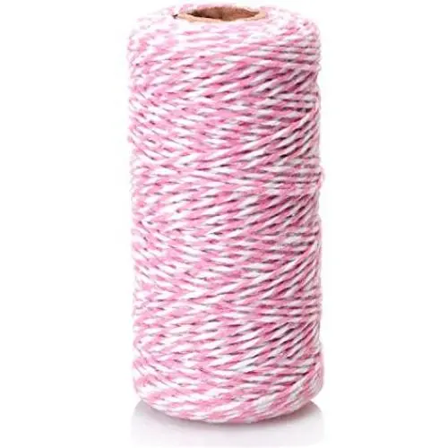 Cotton Bakers Twine - Cotton Twine Packing String Rose & White 328 Feet 2mm for Baking, Crafts and Christmas Gift Wrapping