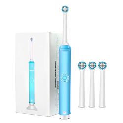 KAMLE Electric Toothbrush Rechargeable with 4 Power Brush Heads for Child and Adult. Sonic Cleaning for Better Mouth Care (Blue)
