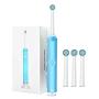 KAMLE Electric Toothbrush Rechargeable with 4 Power Brush Heads for Child and Adult. Sonic Cleaning for Better Mouth Care (Blue)