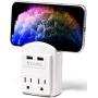 Aduro Surge Protector 2 Outlets Power Strip Station with 2 USB Ports Multiple Outlet Splitter Extender Adapter with Phone Shelf Stand ETL Listed, White