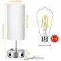 Touch Table Lamp with 2 USB Charging Port, 3-Way Dimmable Bedside Nightstand Lamp for Bedroom, AC Outlet and E26 60W Edison Bulbs Included, Perfect for Desk Lamp Living Room Office Reading, Silver
