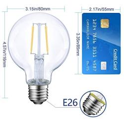 Dimmable LED Edison Light Bulb, G25 (G80) Globe Shape, Clear Glass, 40 Watt Equivalent, 2700K Soft White, Christmas Light, E26 Standard Base, UL Listed, 6-Pack