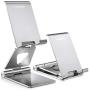 Cell Phone Stand Holder Adjustable Increase Fully Foldable Thick Aluminum Desktop Cradle Dock with Anti-Slip Base and Convenient Charging Port for iPhone for Bedside Table, Ofice, Desk-Silver