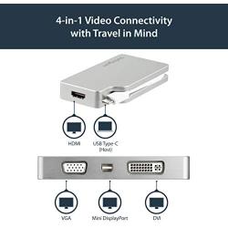 StarTech.com USB C Multiport Video Adapter with HDMI, VGA, Mini DisplayPort or DVI - USB Type C Monitor Adapter to HDMI 1.4 or mDP 1.2 (4K) - VGA or DVI (1080p) - Silver Aluminum (CDPVGDVHDMDP)