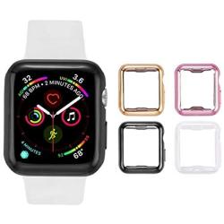 Tranesca 4 Pack 38mm Apple Watch case with Built-in HD Clear Ultra-Thin TPU Screen Protector Cover Compatible with Apple Watch Series 2 and Apple Watch Series 3 38mm - Clear+Black+Gold+Rose Gold