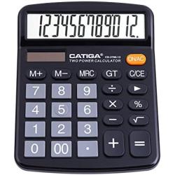 Desktop Calculator 12 Digit with Large LCD Display and Sensitive Button, Solar and Battery Dual Power, Standard Function for Office, Home, School, CD-2786 (Black)
