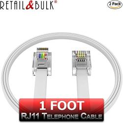 (2 Pack) 12 Inches Short Telephone Cable Rj11 Male To Male Phone Line Cord (1 Foot, White)