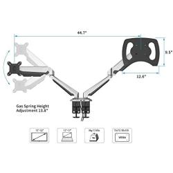 SHOPPINGALL Fully Adjustable Dual Gas Spring 2 in 1 Monitor & Laptop OR Dual Monitors Mount Stand with 2 Arms for 15''-32'' Monitors, Desk Clamp and Grommet Options Included - SA-GM224U+D15 (Silver)