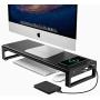 Vaydeer USB3.0 Wireless Charging Aluminum Monitor Stand Riser Support Transfer Data and Charging,Keyboard and Mouse Storage Desk Organizer up to 27inch for Computer MacBook PC (Black）